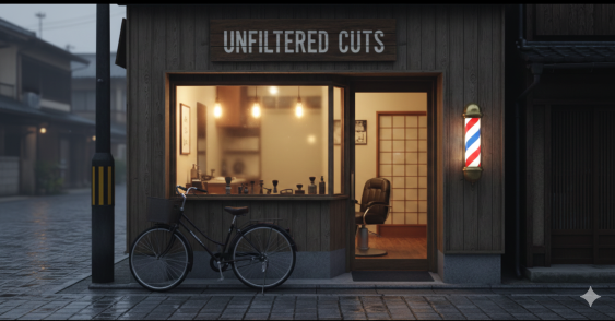 A quiet night at a traditional Kyoto barber shop